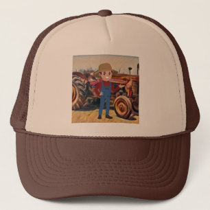 old farm tractor and a farmer trucker hat