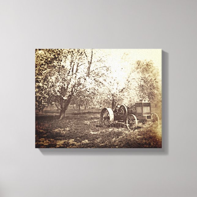 Old Farm Tractor Antique Photo Canvas Print (Front)