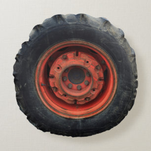 Old Farm Tractor Tire Round Pillow