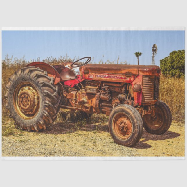 Old Farm Tractor Vintage Decoupage Tissue Paper (Front)