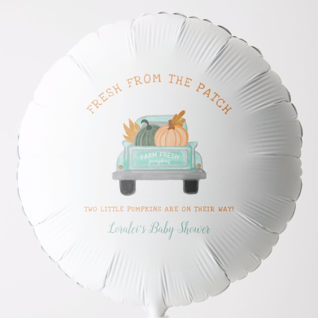 Old Farm Truck 2 Pumpkins Autumn Twins Baby Shower Balloon (Front)