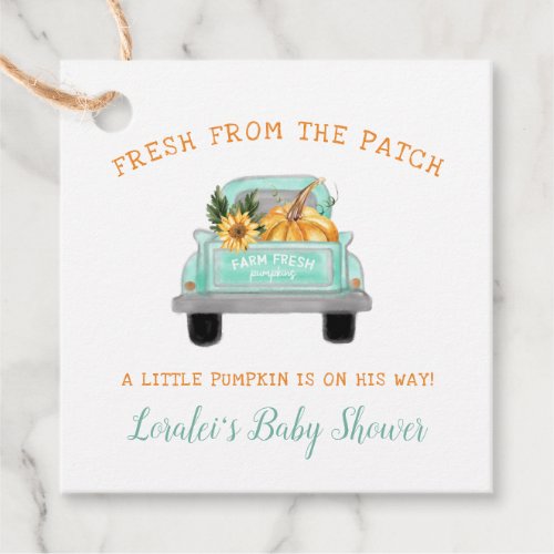 Old Farm Truck With Pumpkin Fall Baby Shower Favor Tags