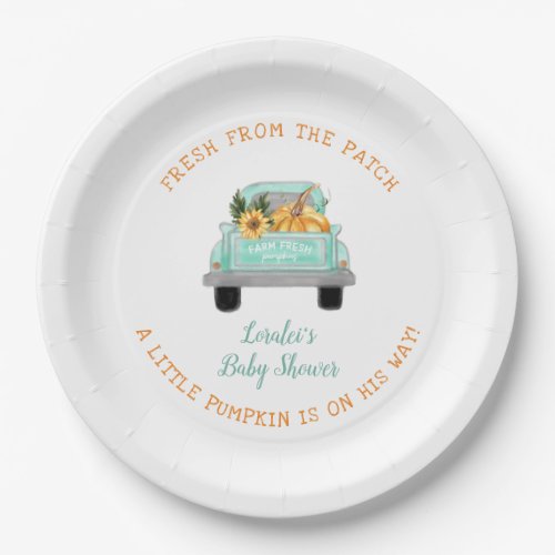 Old Farm Truck With Pumpkin Fall Baby Shower Paper Plates