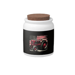 Old Farmall Cub Tractor American Flag Patriotic Fa Candy Jar