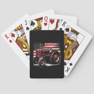 Old Farmall Cub Tractor American Flag Patriotic Fa Poker Cards