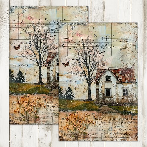 OLD FARMHOUSE IN AUTUMN DECOUPAGE TISSUE PAPER