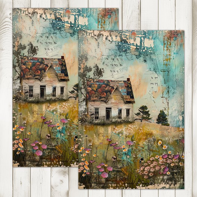 OLD FARMHOUSE IN SPRING DECOUPAGE TISSUE PAPER (OLD FARMHOUSE IN SPRING DECOUPAGE TISSUE PAPER)
