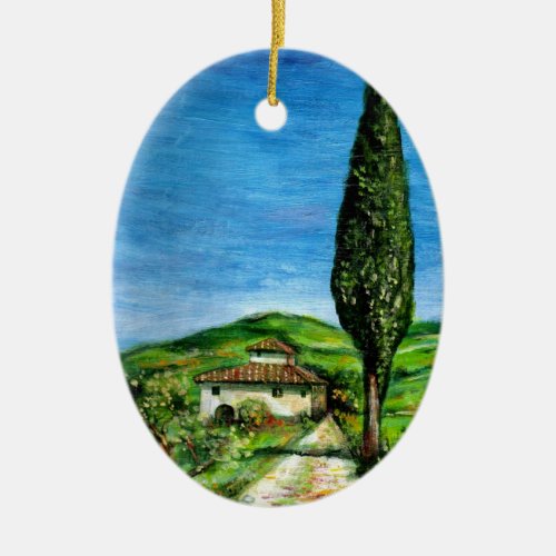 OLD FARMHOUSE IN TUSCANY CERAMIC ORNAMENT