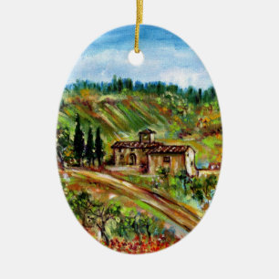 OLD FARMHOUSE IN TUSCANY LANDSCAPE CERAMIC ORNAMENT