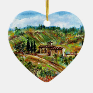 OLD FARMHOUSE IN TUSCANY LANDSCAPE CERAMIC ORNAMENT