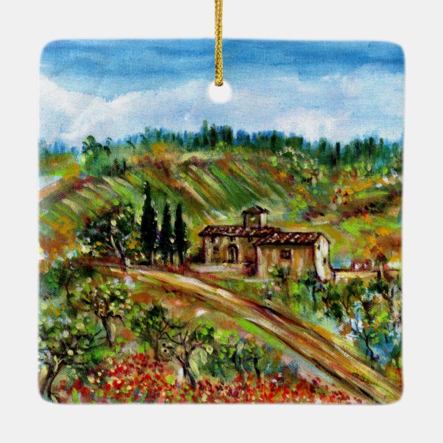 OLD FARMHOUSE IN TUSCANY LANDSCAPE CERAMIC ORNAMENT (Back)