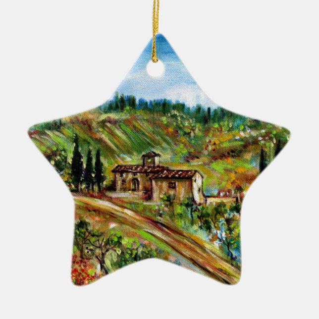 OLD FARMHOUSE IN TUSCANY LANDSCAPE CERAMIC ORNAMENT (Front)