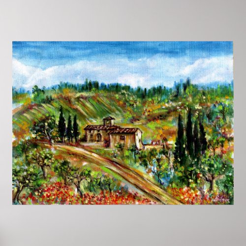 OLD FARMHOUSE IN TUSCANY LANDSCAPE POSTER