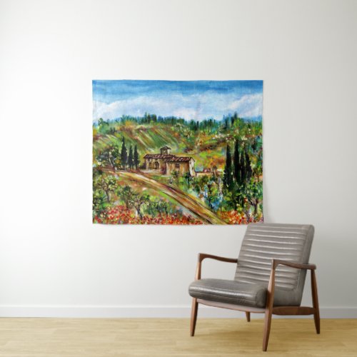 OLD FARMHOUSE IN TUSCANY LANDSCAPE TAPESTRY