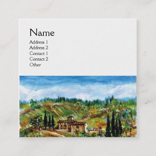 OLD FARMHOUSE IN TUSCANY LANDSCAPE white Square Business Card