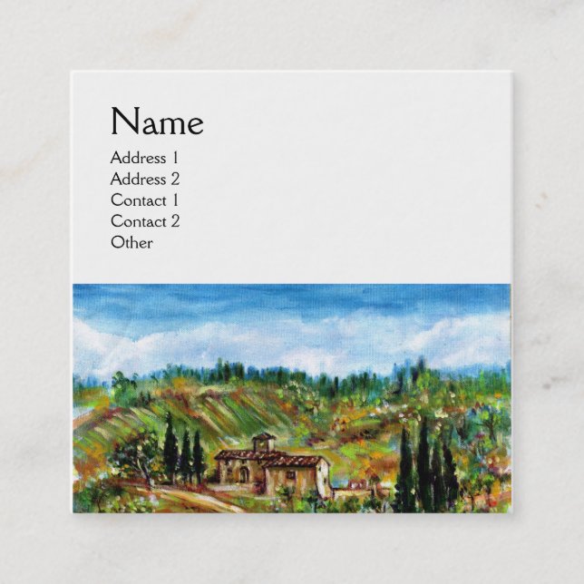 OLD FARMHOUSE IN TUSCANY LANDSCAPE white Square Business Card (Front)