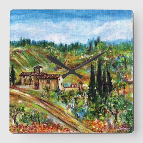 OLD FARMHOUSE IN TUSCANY SQUARE WALL CLOCK