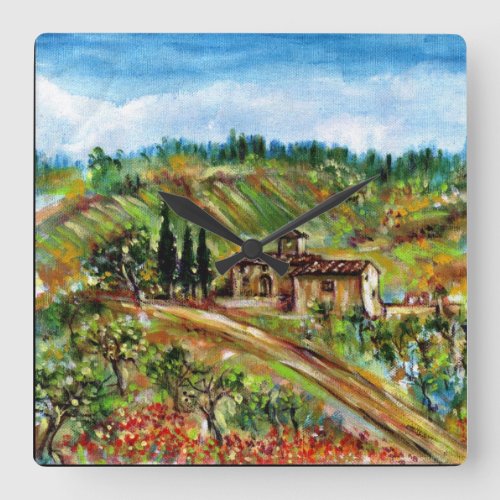 OLD FARMHOUSE IN TUSCANY SQUARE WALL CLOCK