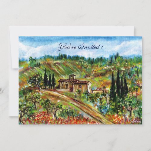 OLD FARMHOUSE OLIVE TREES IN TUSCANY LANDSCAPE INVITATION