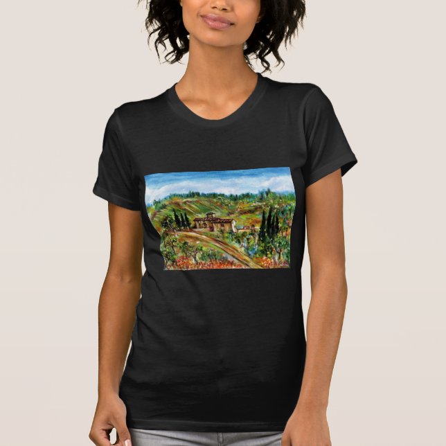 OLD FARMHOUSE,OLIVE TREES IN TUSCANY LANDSCAPE T-Shirt (Front)