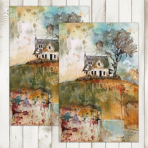 OLD FARMHOUSE ON A HILL DECOUPAGE TISSUE PAPER