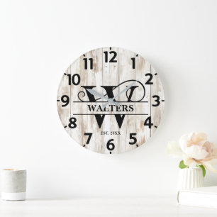 Old Farmhouse W Monogram Large Clock