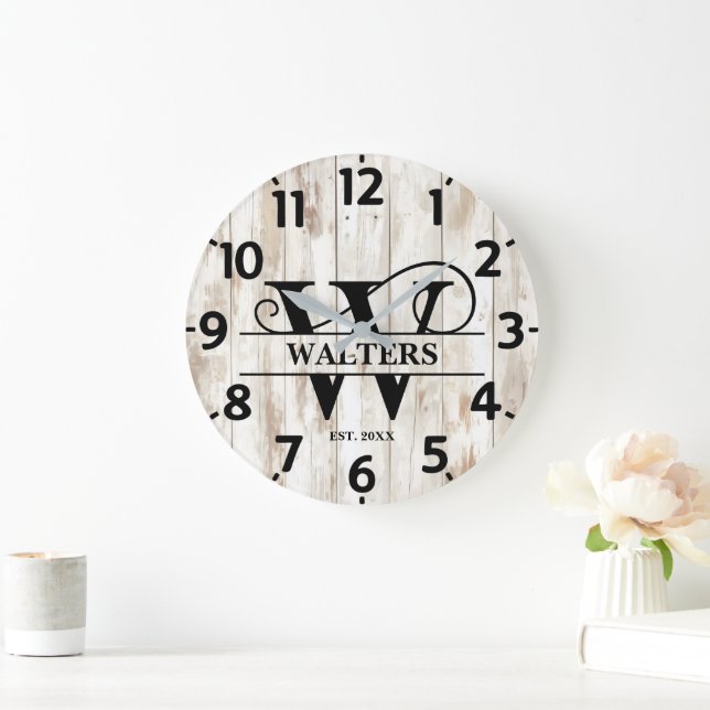 Old Farmhouse W Monogram Large Clock (Home)