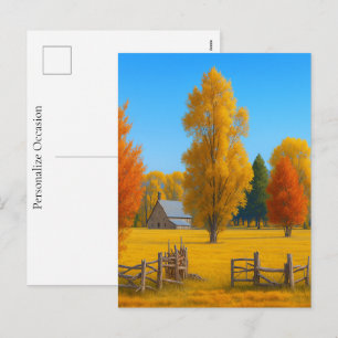 Old Farmstead Colorful Autumns Wend Timeless Art  Holiday Postcard