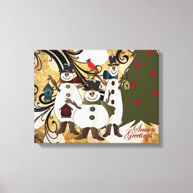 Old Fashion Abstract Snowmen | Season Greetings Canvas Print (Front)
