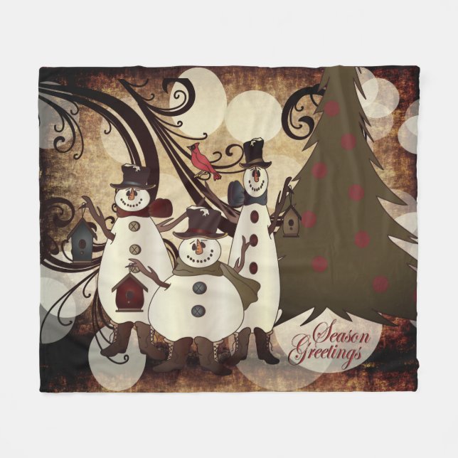 Old Fashion Abstract Snowmen | Season Greetings Fleece Blanket (Front (Horizontal))