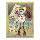 Old Fashion Blue Postage Snowman Poster