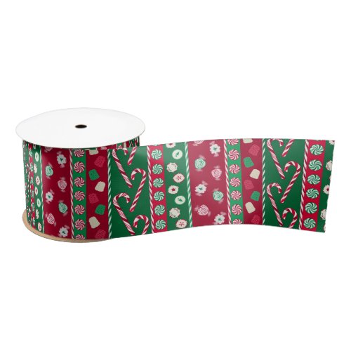 Old Fashion Christmas Candies Stripes Pattern Satin Ribbon