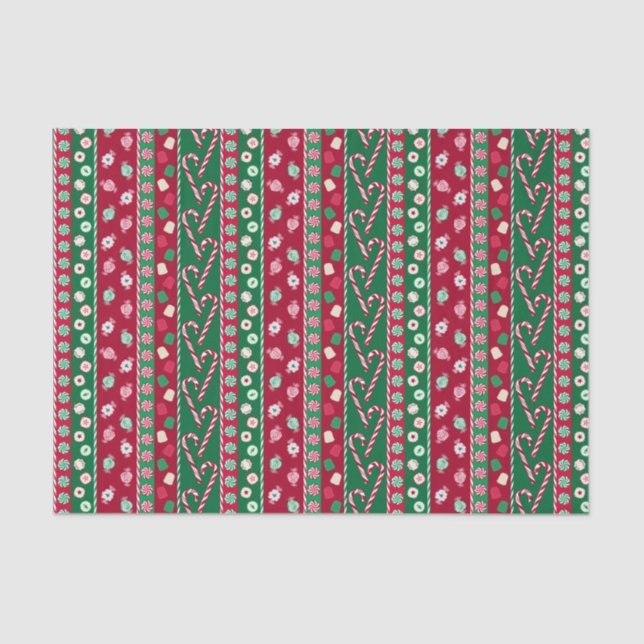 Old Fashion Christmas Candies Stripes Pattern Tissue Paper (Front)
