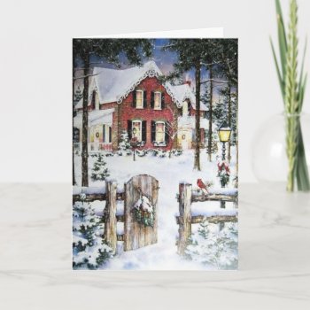 Old Fashion Christmas Card  Garden Gate In Winter by SharCanMakeit at Zazzle