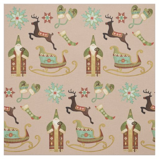 Old Fashion Christmas on Tan Fabric