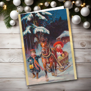 Old Fashion Christmas Sleigh with Children Card
