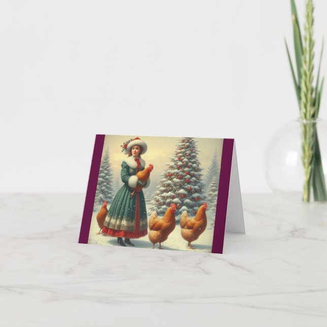 Old Fashion Country Chicken Christmas Card (Front)