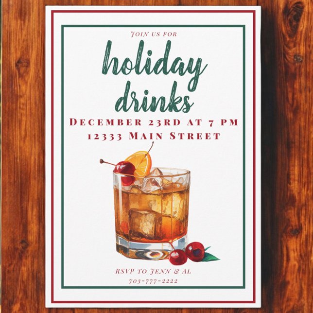 Old Fashion Drink Christmas Holiday Party Drinks Invitation (Creator Uploaded)
