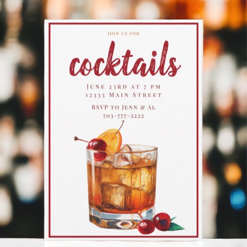 Old Fashion Drink Cocktail Party  Invitation