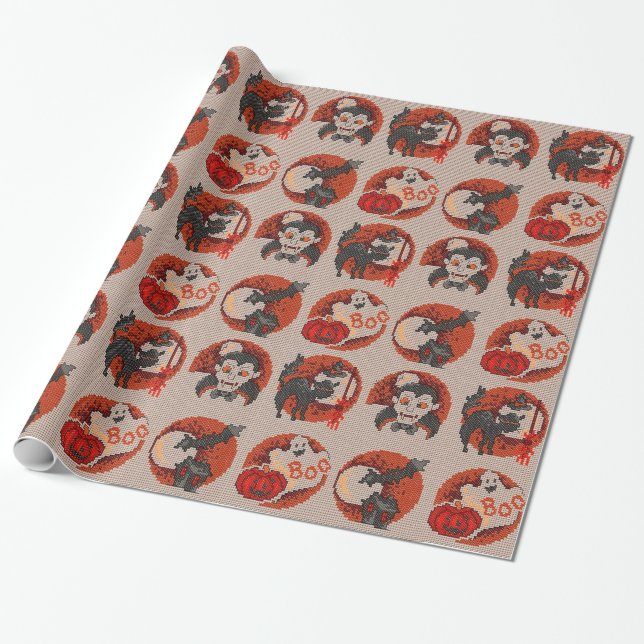 Old Fashion Halloween Faux Cross-Stitch Paper (Unrolled)