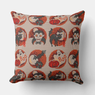 Old Fashion Halloween Faux Cross-Stitch Pillow