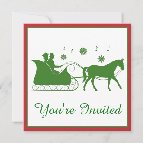 Old_Fashion Horse_Drawn Sleigh with Snowflakes Invitation