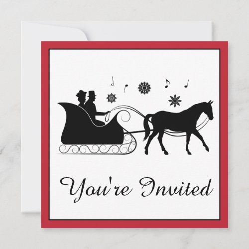 Old_Fashion Horse_Drawn Sleigh with Snowflakes Invitation