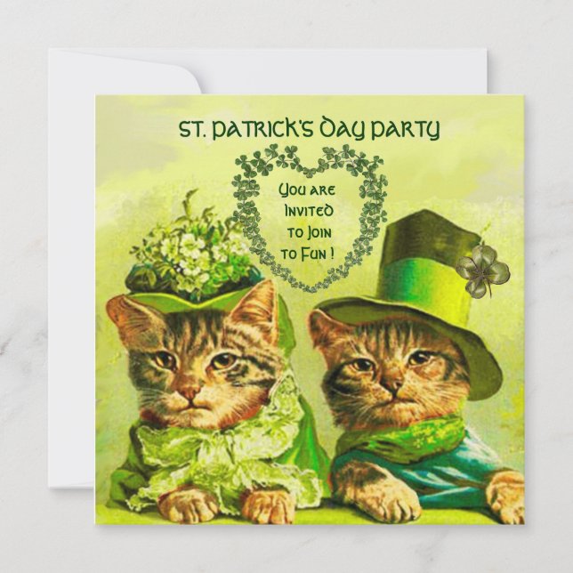 OLD FASHION IRISH CATS ,ST.PATRICK'S DAY PARTY INVITATION (Front)