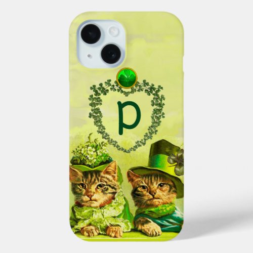 OLD FASHION STPATRICKS DAY CATS HEART MONOGRAM iPhone 15 CASE