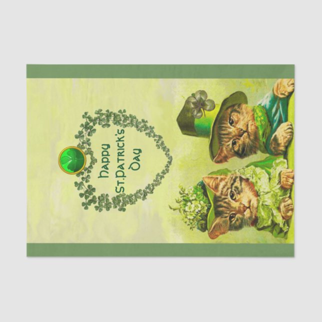 OLD FASHION ST.PATRICK'S DAY CATS HEART MONOGRAM TISSUE PAPER (Front)