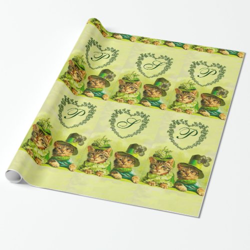 OLD FASHION STPATRICKS DAY CATS HEART MONOGRAM WRAPPING PAPER