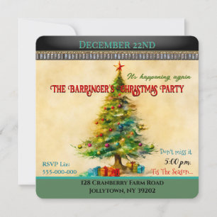 Old Fashion Tree Cool Christmas Party Invitation