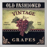 Old Fashion Vintage Grapes, Purple and Black Wine Poster