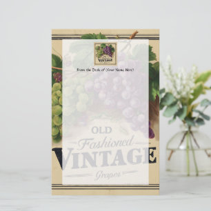 Old Fashion Vintage Grapes, Purple and Black Wine Stationery